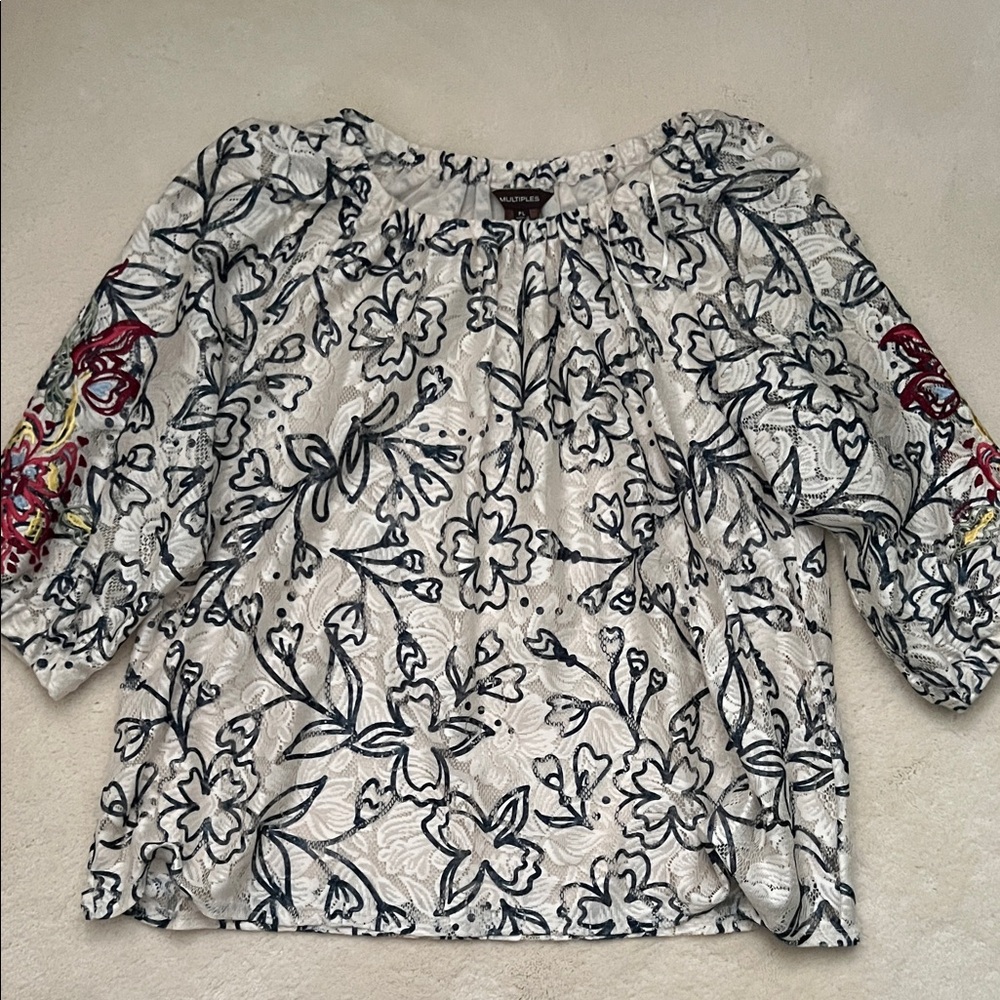 Multiples Blue and White Floral Blouse